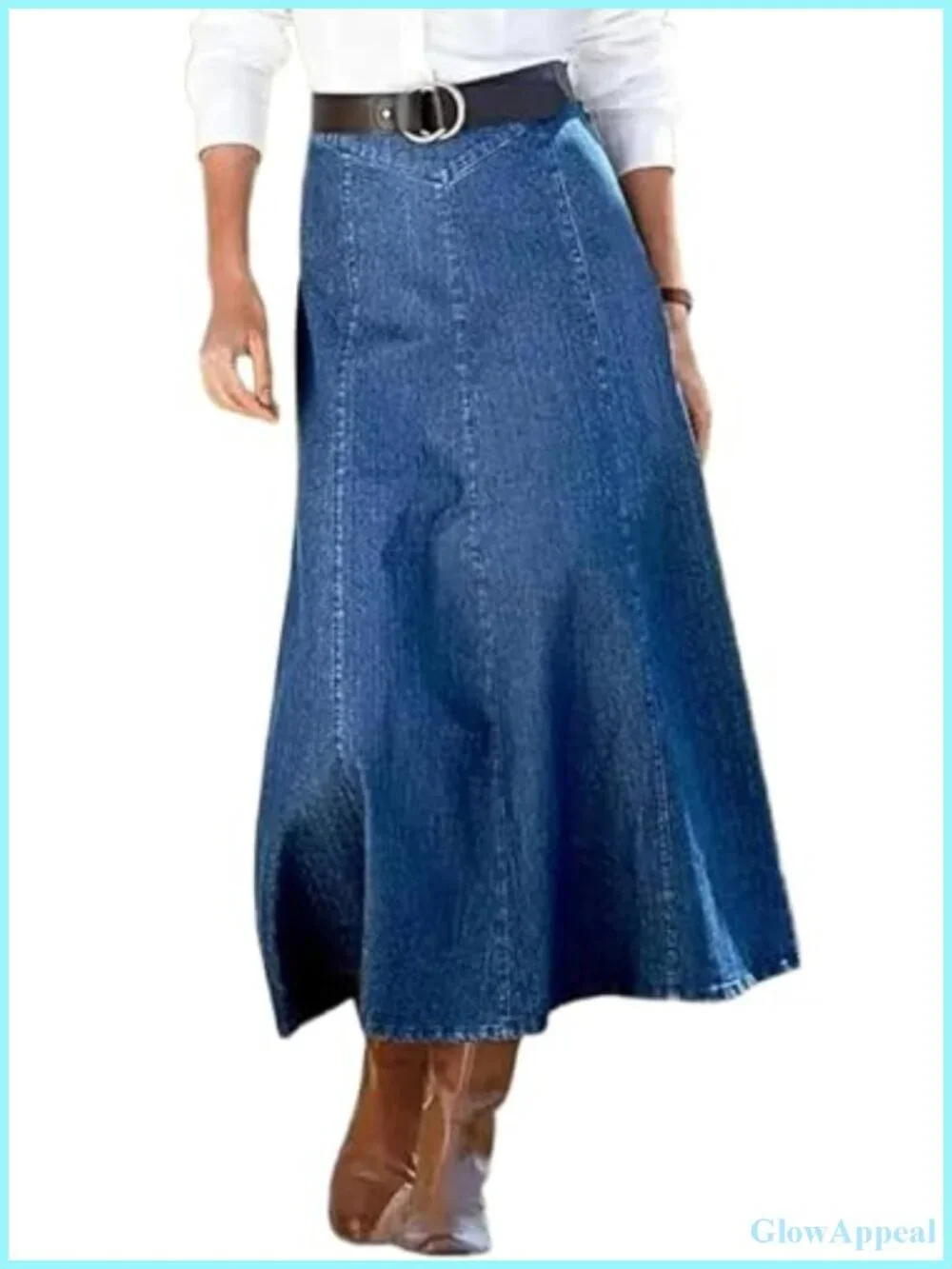 Vintage High Waist Flowy A-Line Denim Maxi Skirt